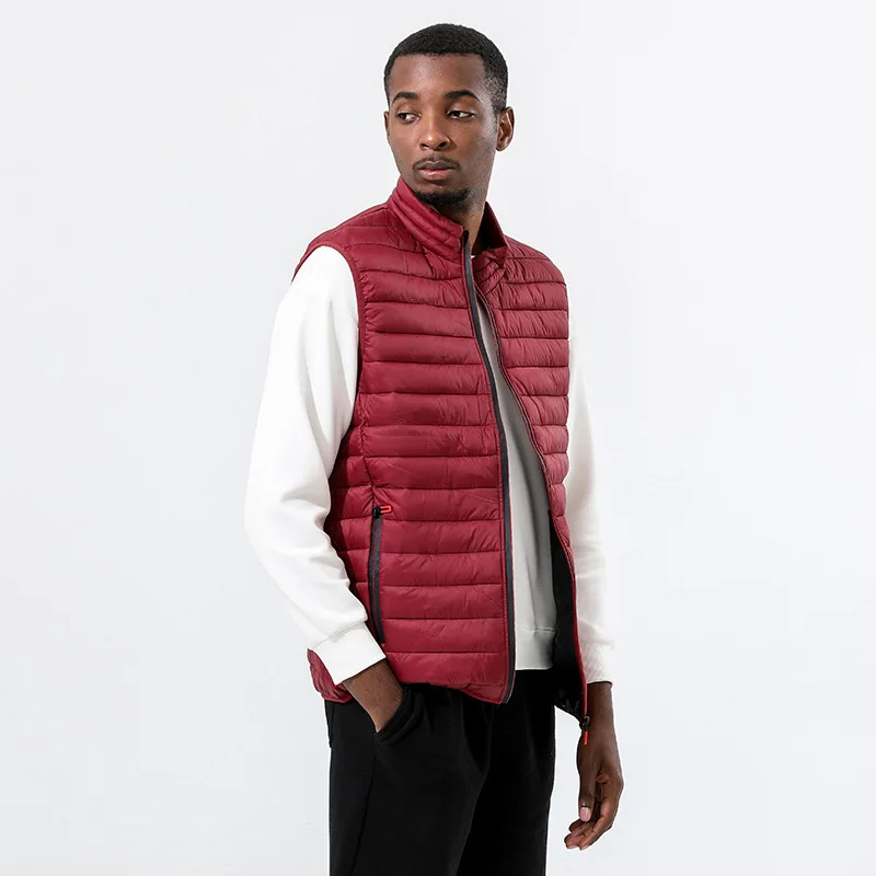 

WESTSHAN EU US Size High Quality Men Sleeveless Zip Up Outerwear Stand Collar Quilted Vest Warm Winter Puffer Vest with Pocket