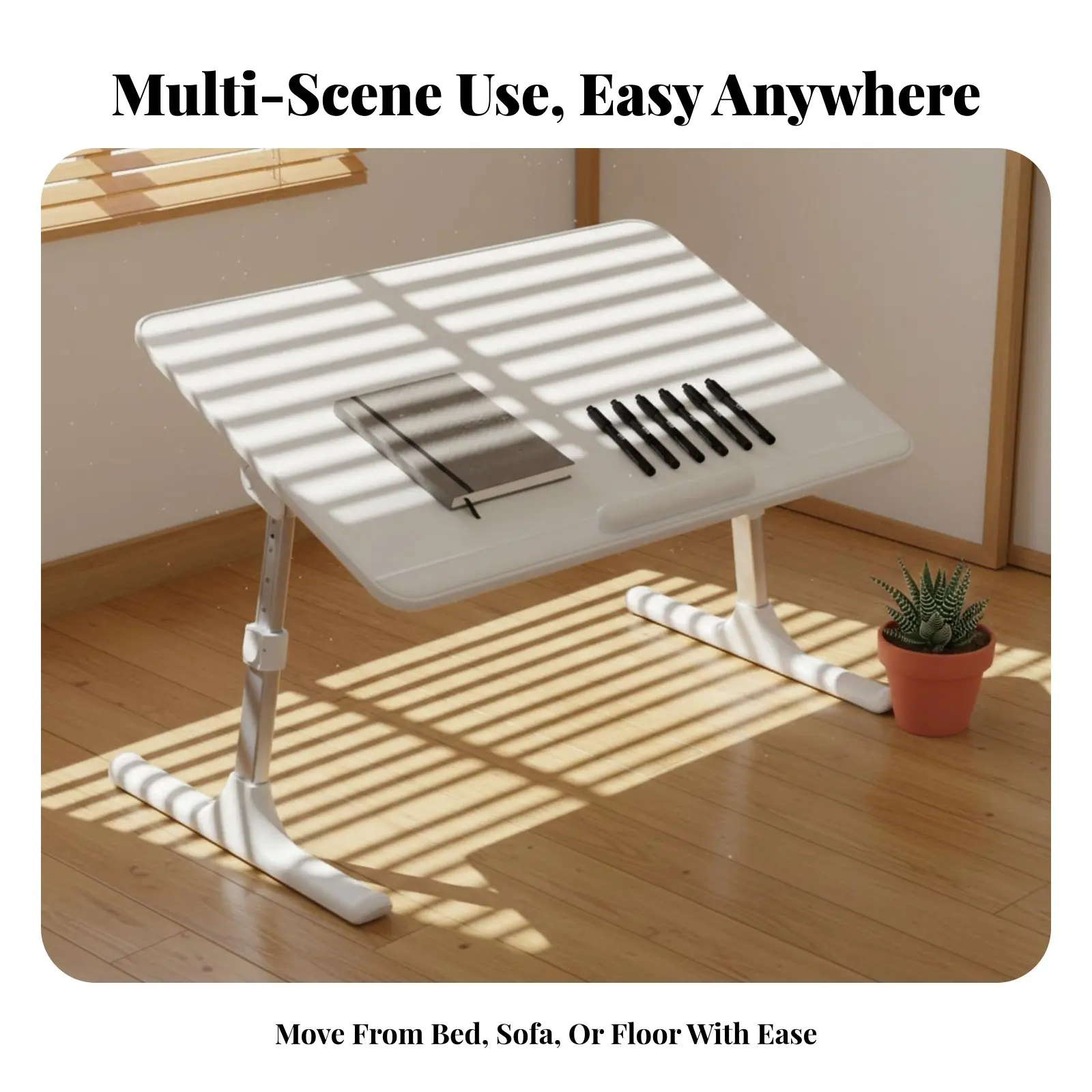 

Складной столик для ноутбука с регулируемой высотой, выдвижным ящиком и многофункциональным встроенным держателем для кружки, для использования на диване или напольный.