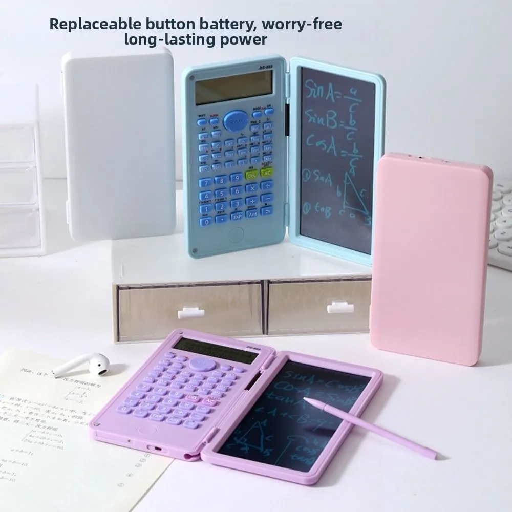 2 in 1 Scientific Calculator Foldable 6-inch Office LCD Drawing Pad Multifunctional Practical LCD Writing Board with Stylus