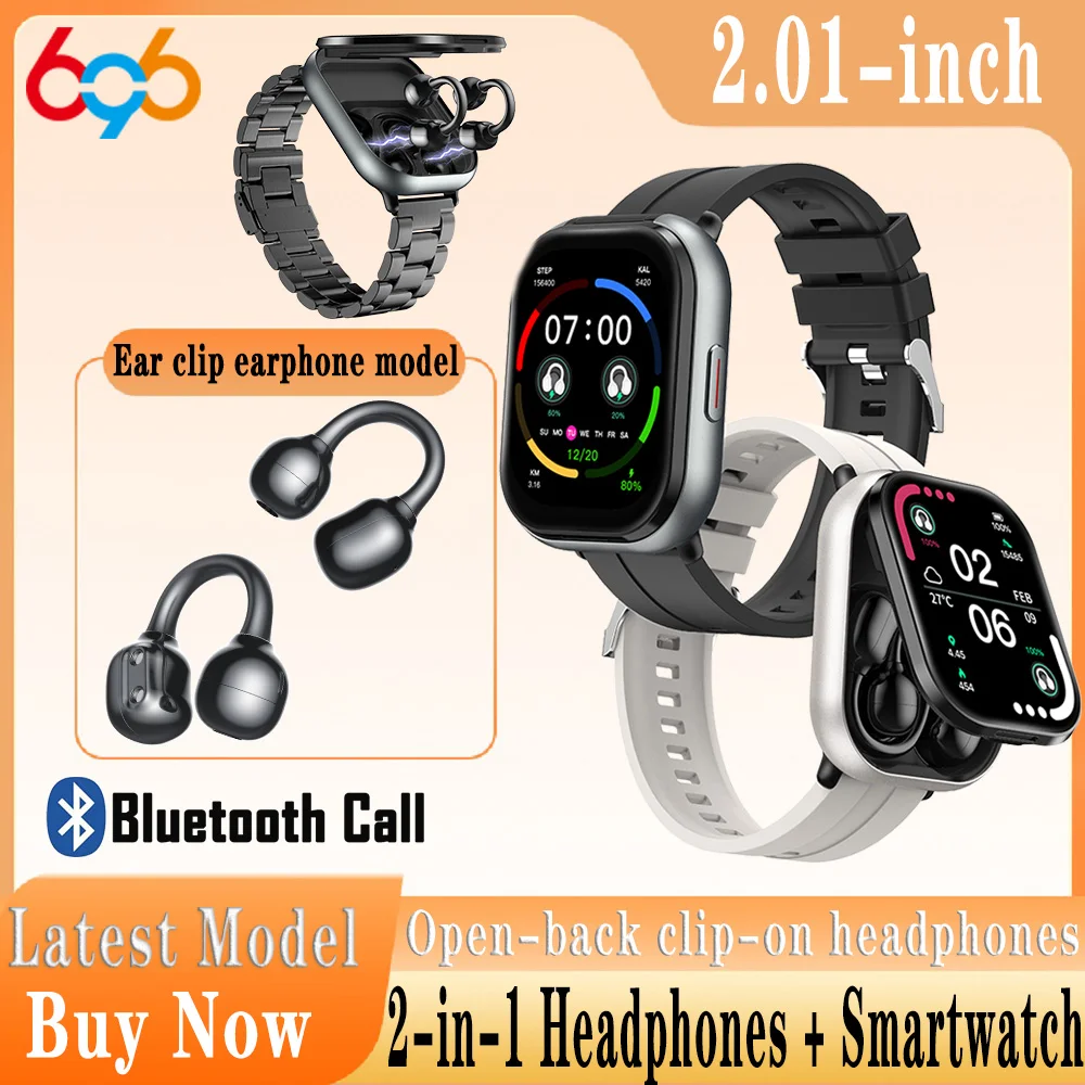 

Music Smart Watch TWS Bluetooth Headset 2 In 1 Watch Men Women Reminder BT Call Fitness Tracker 2.01" Screen Heart Rate Monitor