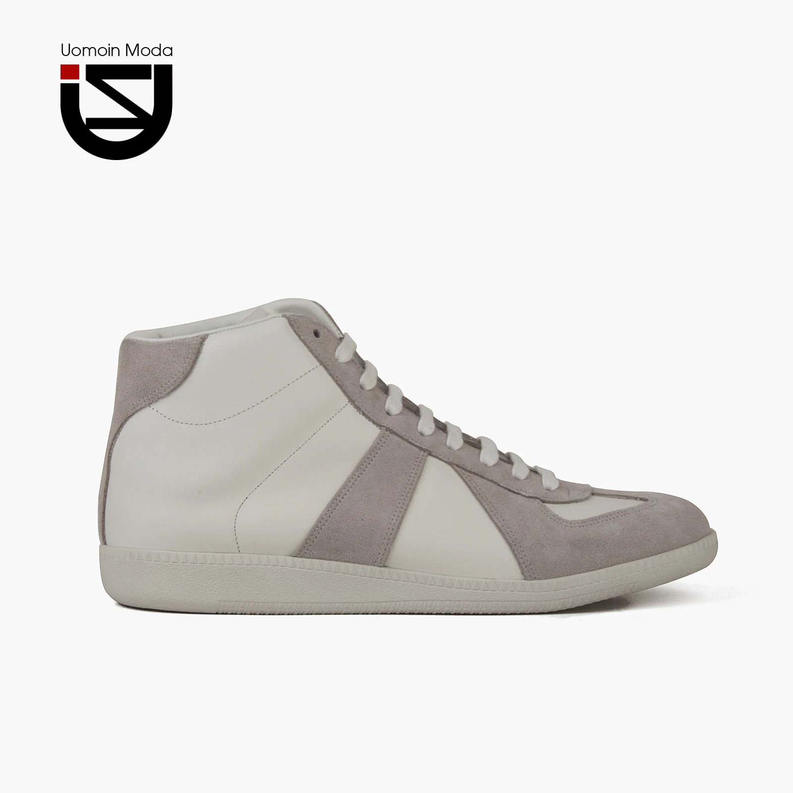 Uomoin Minimalist White Sneakers High Top Women and Men Luxury Genuine Leather Handmade Unisex Flat Trainers Ankle Booties