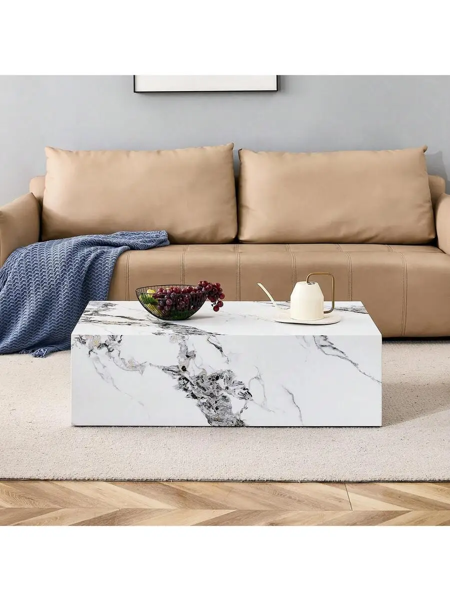 

MoolSun Luxury Apartment Wooden Coffee Table, Living Room Decoration Coffee Table, Marble Textured MDF Coffee Table - Luxury