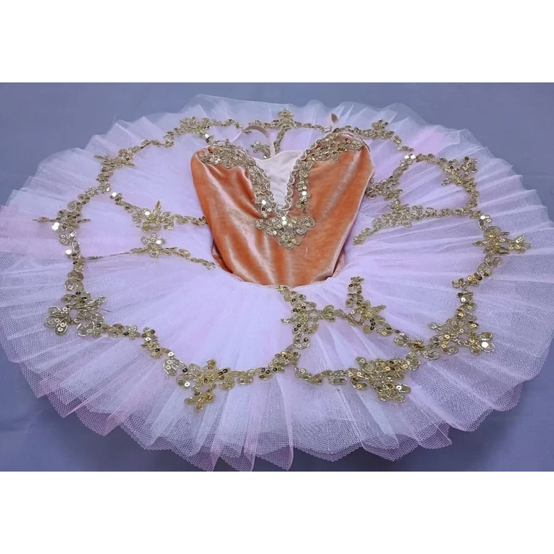 Orange Ballet Professional Swan Lake Ballet Tulle Performance Women's Ballet Stage Costume