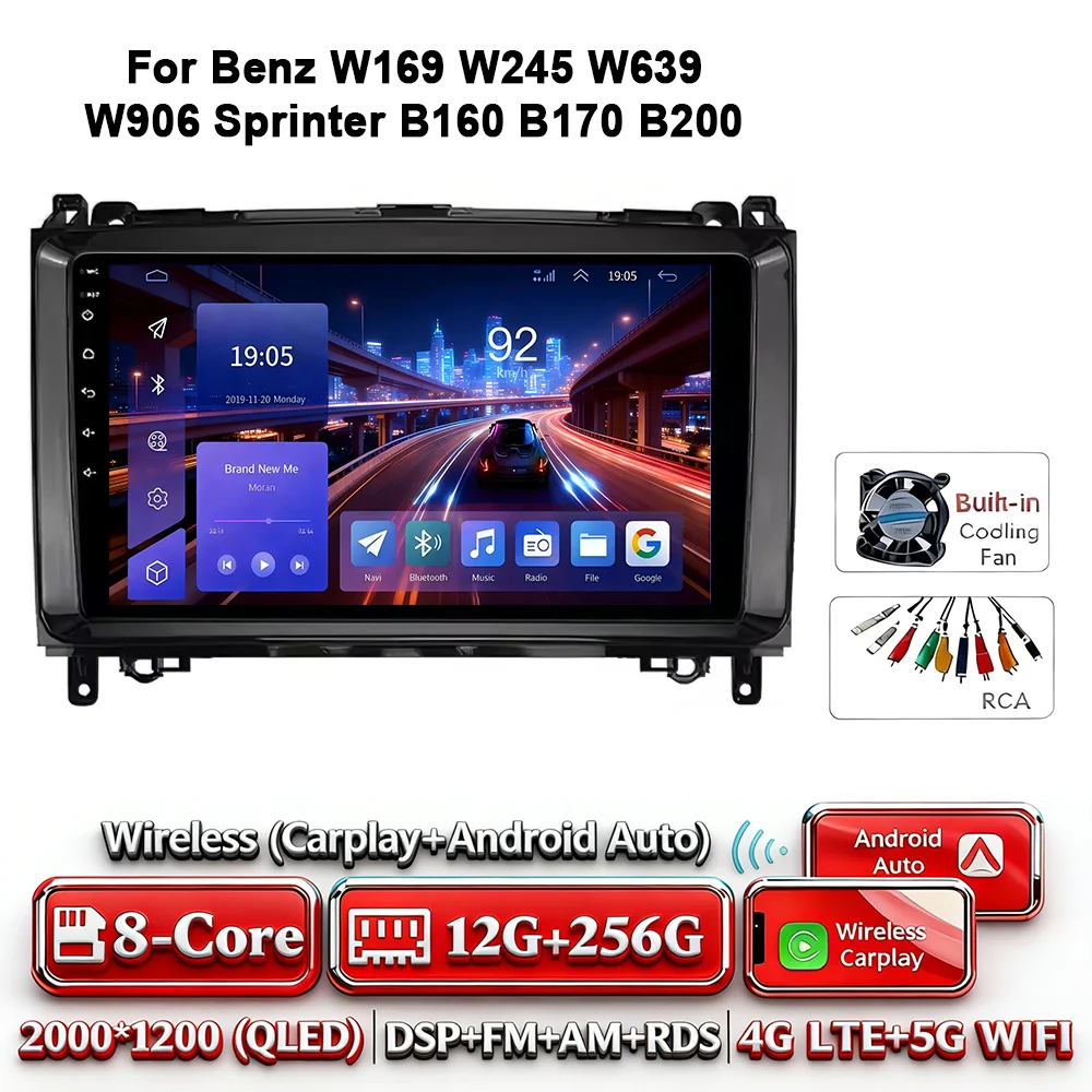 Android 17 autoradio 4G WIFI Carplay voor Mercedes-Benz W169 W245 W639 2005-2012 B160 B200 TPMS DAB OBD 2 DVD GPS touchscreen - afbeelding 1