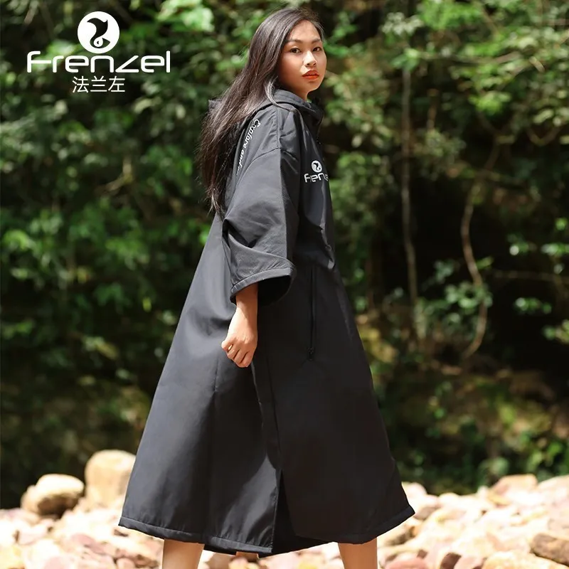 FRENZEL flange left warm wind resistant water bath robe professional free diving all-weather coat winter swimming cloak
