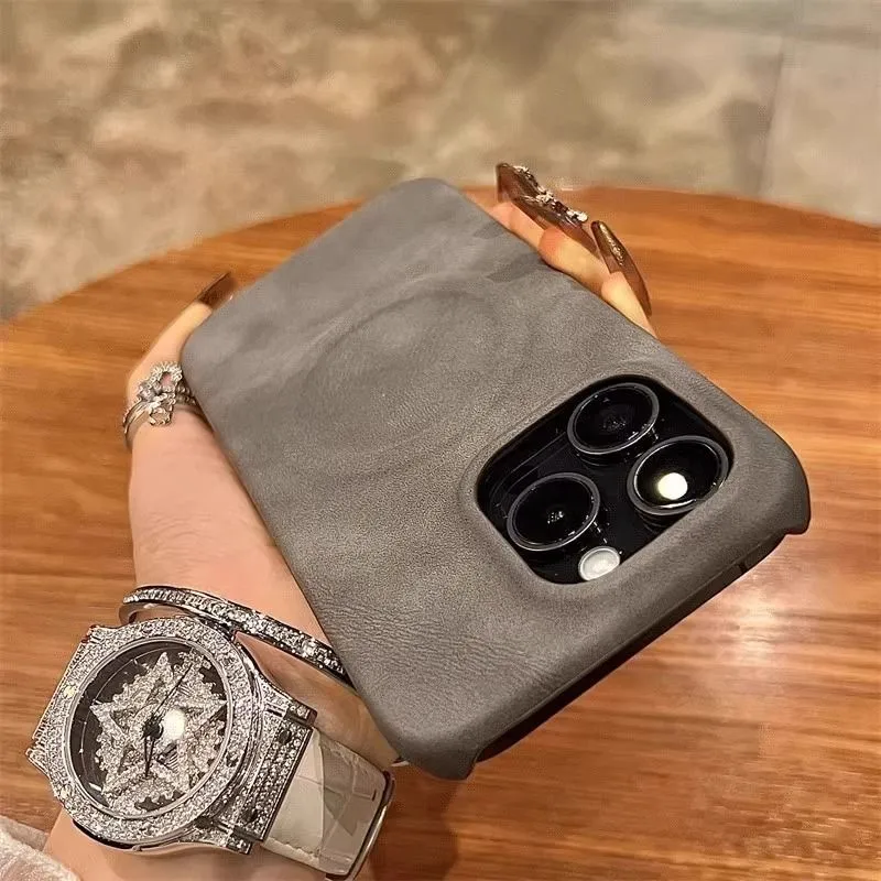 الفاخرة الرجعية جلد الخراف اللاسلكية تهمة المغناطيسي لحالة Magsafe آيفون 16 15 14 زائد 13 12 برو ماكس لينة ماتي غطاء