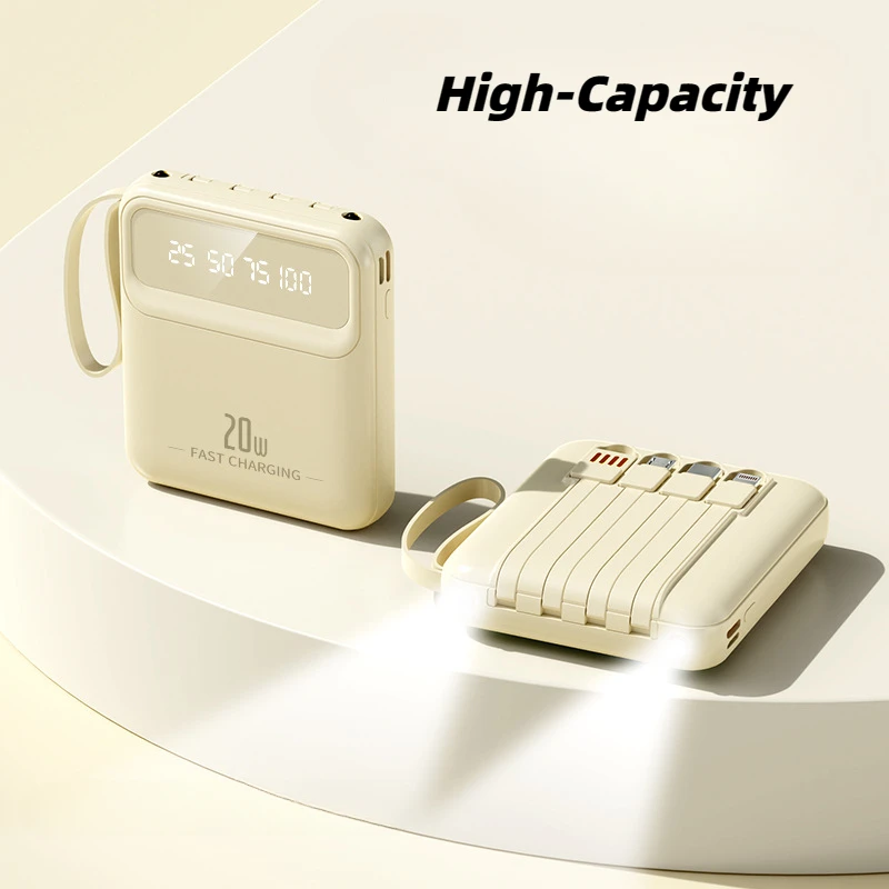 Portable Mini Compact Large Capacity Comes With 4-Wire Power Bank 10000mah 20000mah Fast Charge 10w Mobile Power Bank