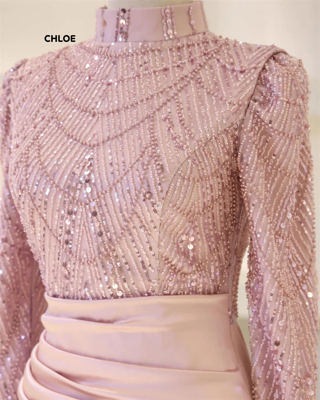 Elegante Partykleider mit Rundhalsausschnitt, luxuriöses 2025, luxuriöses Abendkleid nach Maß, Linie A, lange Ärmel, Ballkleidkleid, Robe Soiree