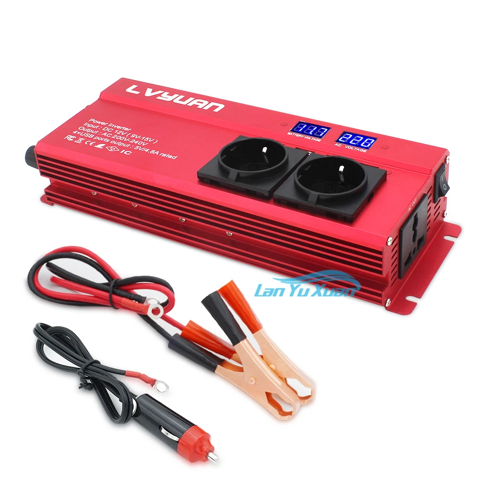 Car Inverter 6000W Peak DC12V/24V to230V EU socket LED Display Modified sine wave with 4.8A 4USB 3AC Sockets Power Inverter