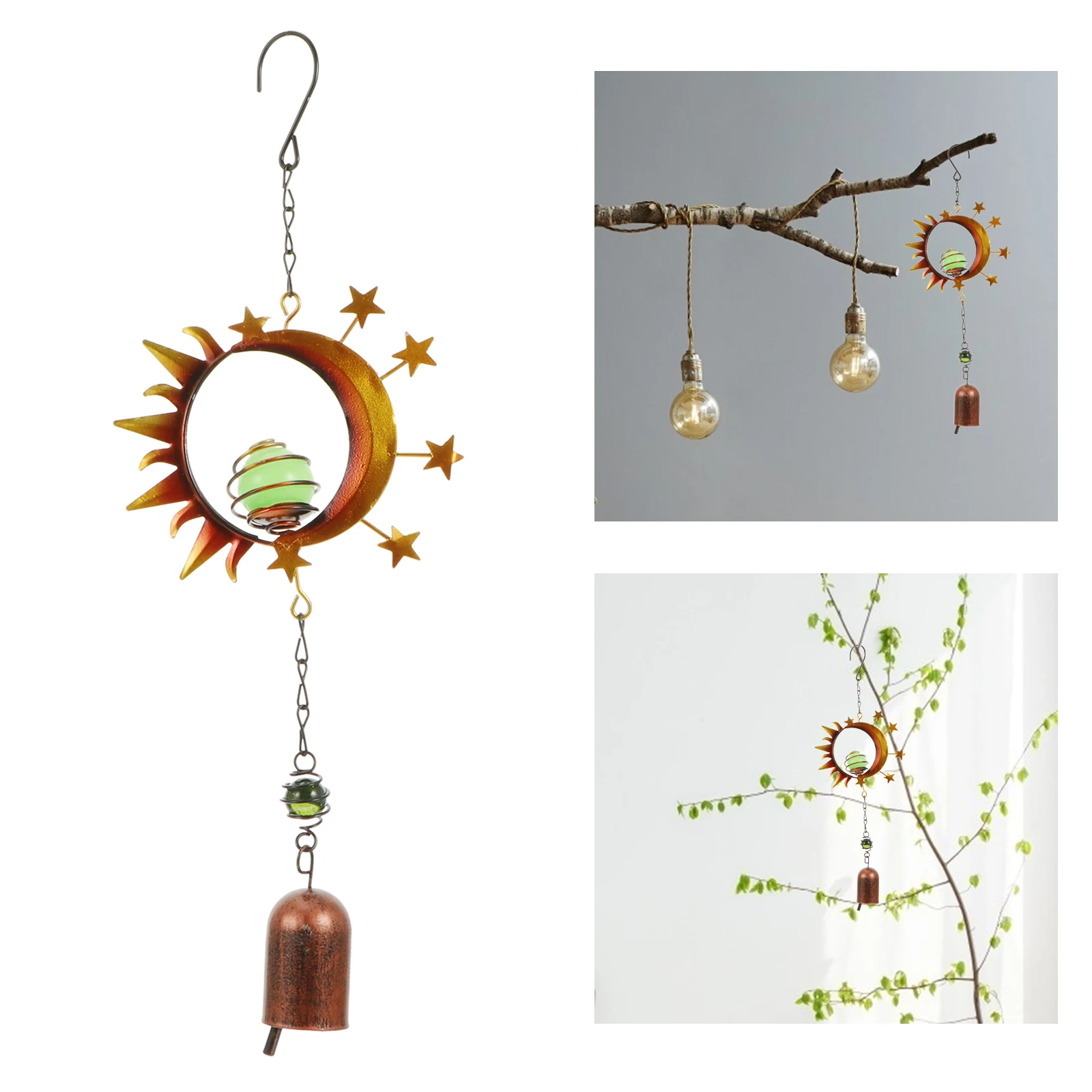 

Iron Wind Chime Decorations Sun Shape Pendant Hanging Bells Melodious Sound Gifts Home Accessories Room Garden Window Car nament