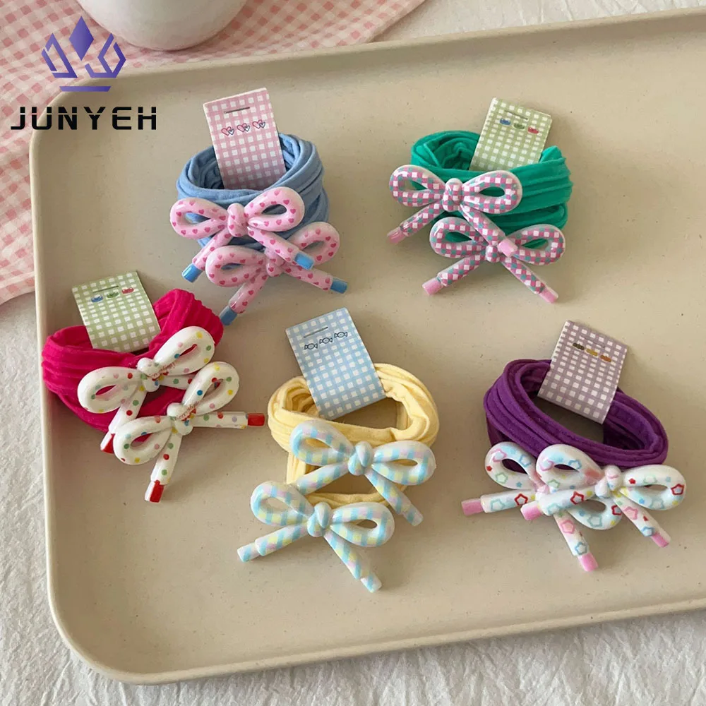 

5 Pairs Children's Hair Ties Floral Bow Towel Hair Rope Cute Kawaii Ponytail Rubber Bands Girls Fashion Accessories Headwear