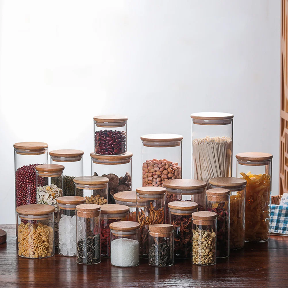 Hemoton Glass Kitchen Canisters Airtight Bamboo Lid Glass Storage Candy Jars With Lidss Kitchen Organization