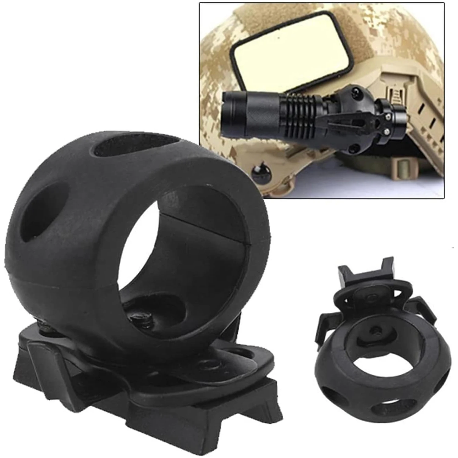 BOOIU Tactical Helmet Flashlight Clamp Mount 360 Degree Quick Release Universal Rail Helmet Light Torch Holder Adapter