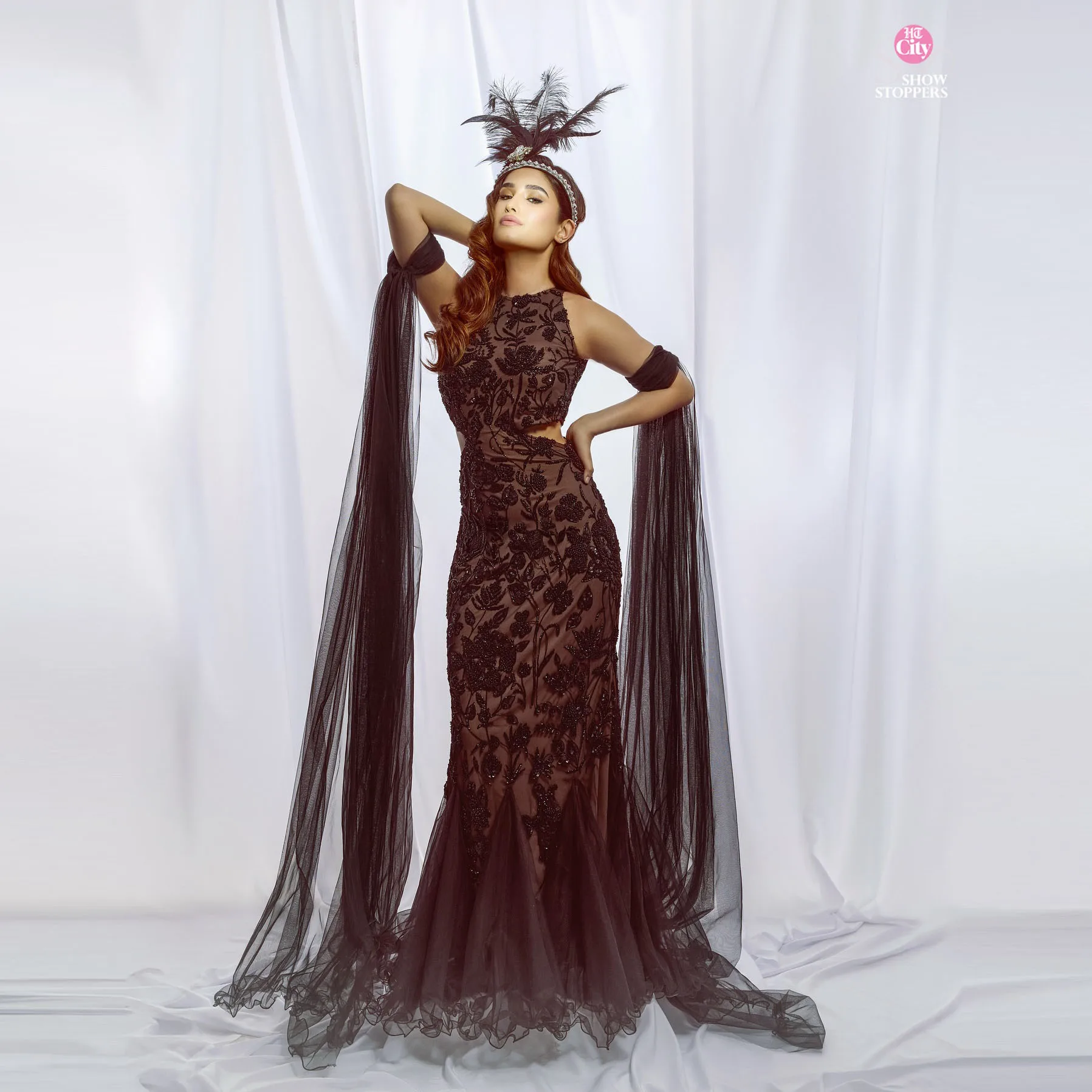 Elegant Black Evening Gown with High Neck & Long Mesh Sleeves – Embroidered Sequin Fish‑Tail Dress, Party & Wedding Dress, 2025