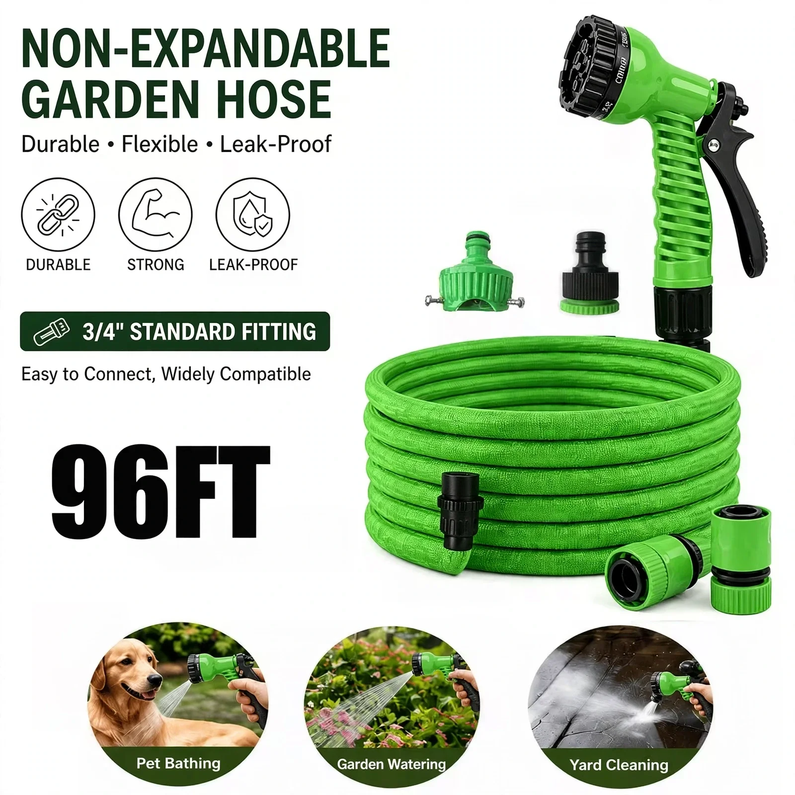 97-45FT Foot Garden Water Pipe, Lightweight, With 7 Functional Nozzles And 360 ° Rotating Handle, Flexible, Anti Winding, Wear-Resistant, Leak Proof, Suitable For Courtyards, Car Washes, Lawns (Green)