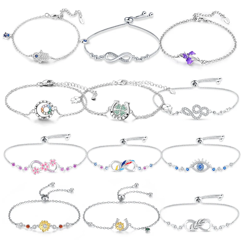 

Fashion 925 Silver Lucky Sunflower Pendant Bracelets For Women Sparkling Zircon Infinity Symbol Bracelet Valentine's Day Jewelry