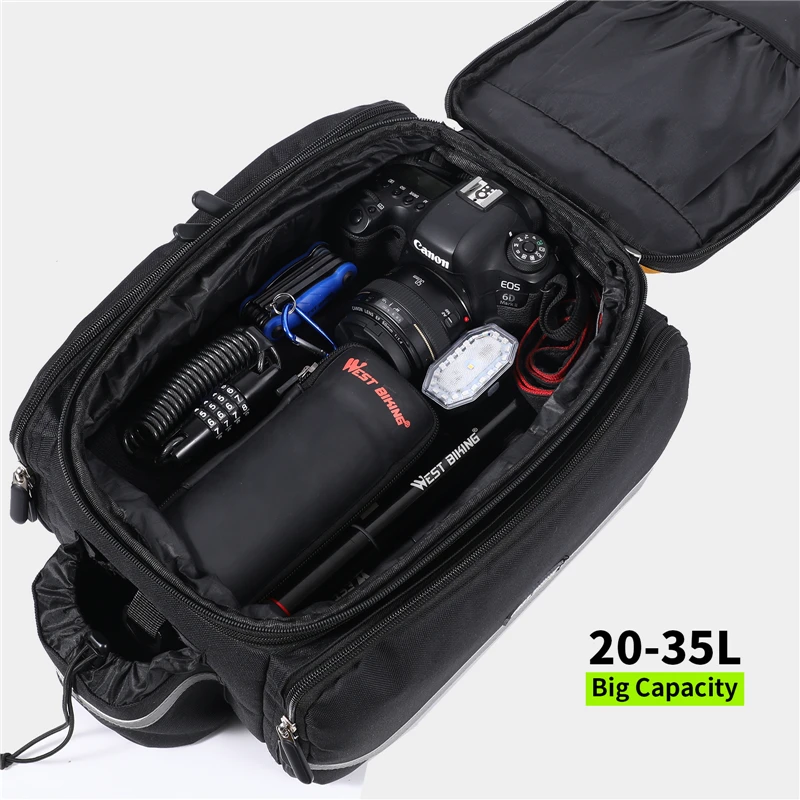 WEST BIKING Bicycle Pannier Bags Waterproof Large Capacity Bike Trunk Bag 3 in 1 MTB Road Cycling Luggage Carrier Rear Seat Bags