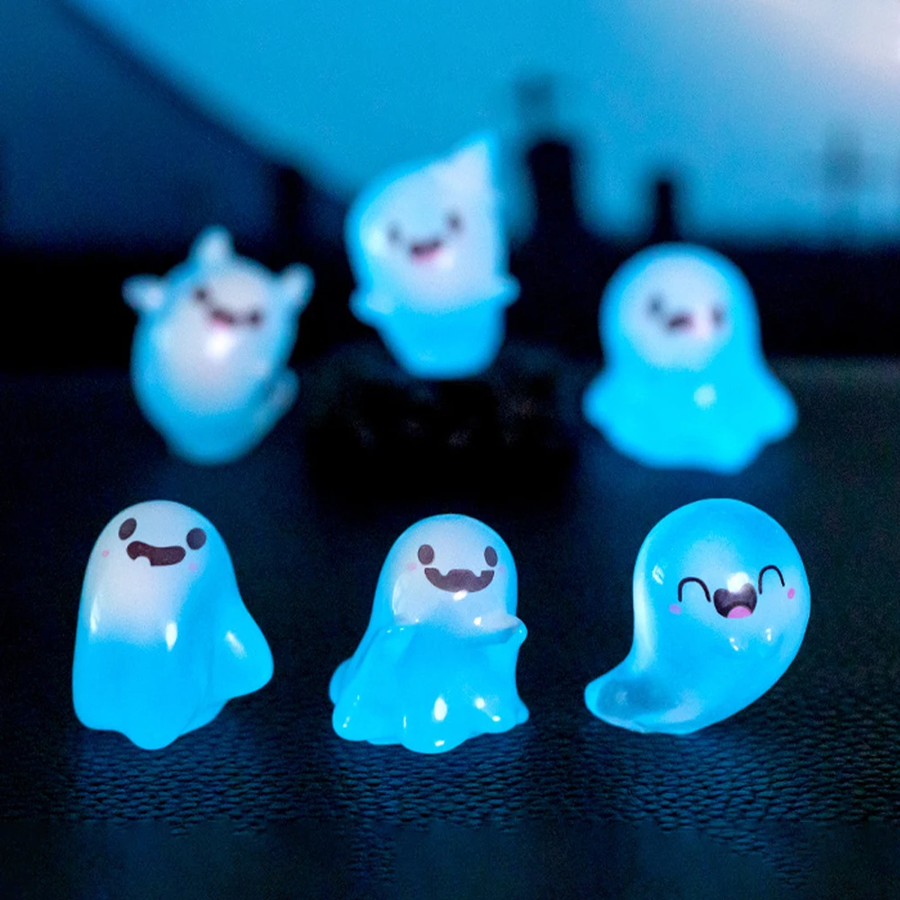 10PCS Luminous Ghost Doll Toy Cartoon Halloween Miniature Figurine Ornament Resin Glowing Halloween Microlandscape Decoration