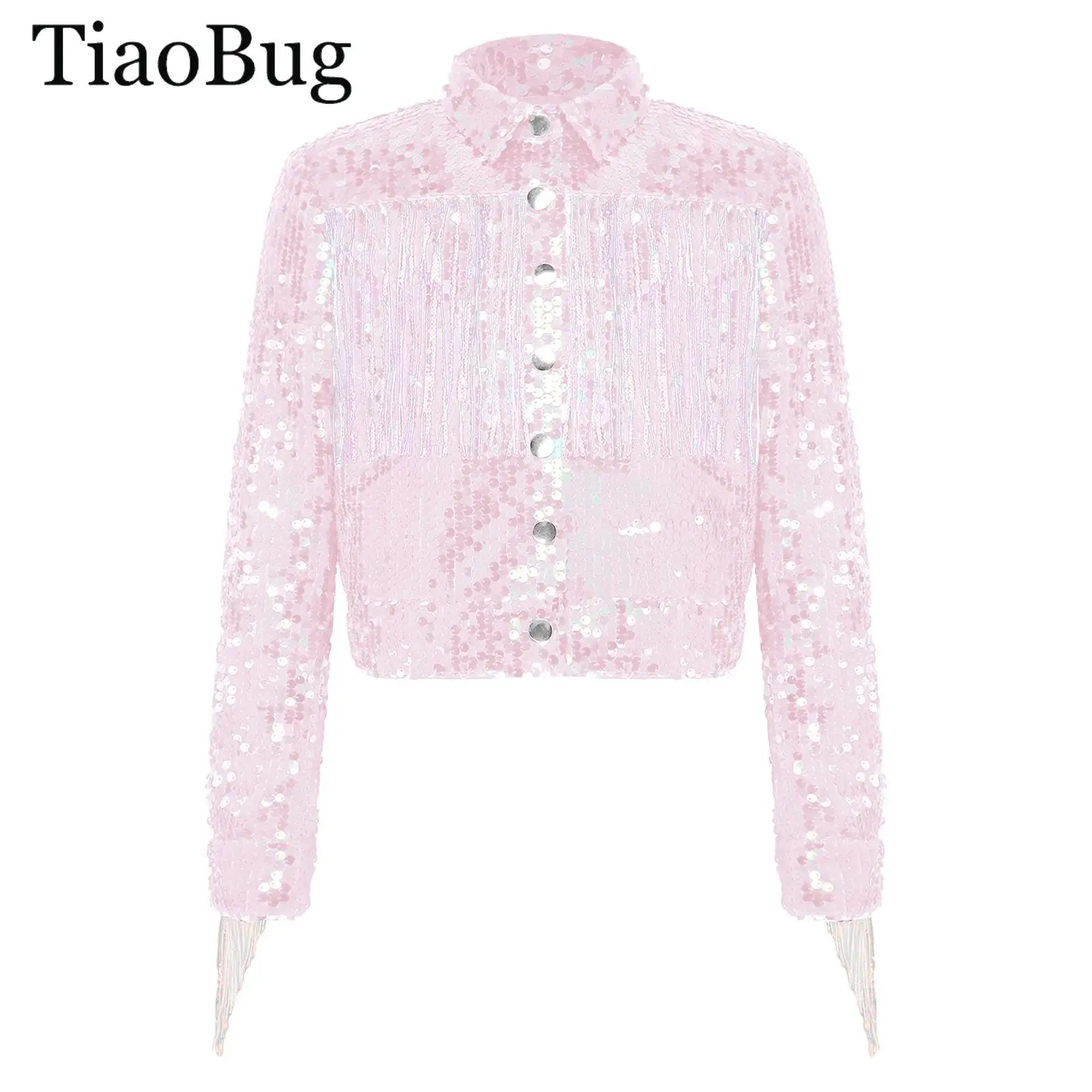 

Kids Long Sleeve Fringed Tassels Outerwear Blazer Coat Girls Hip Hop Jazz Dance Cropped Jacket Streetwear Disco Performance Tops