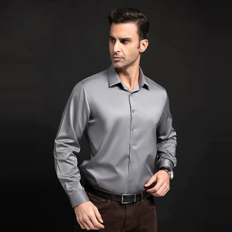 

T449 Anti-Wrinkle Smooth Men Shirts Long Sleeve Dress Shirt For Male Slim Social Business Blouse Shirt S-6XL