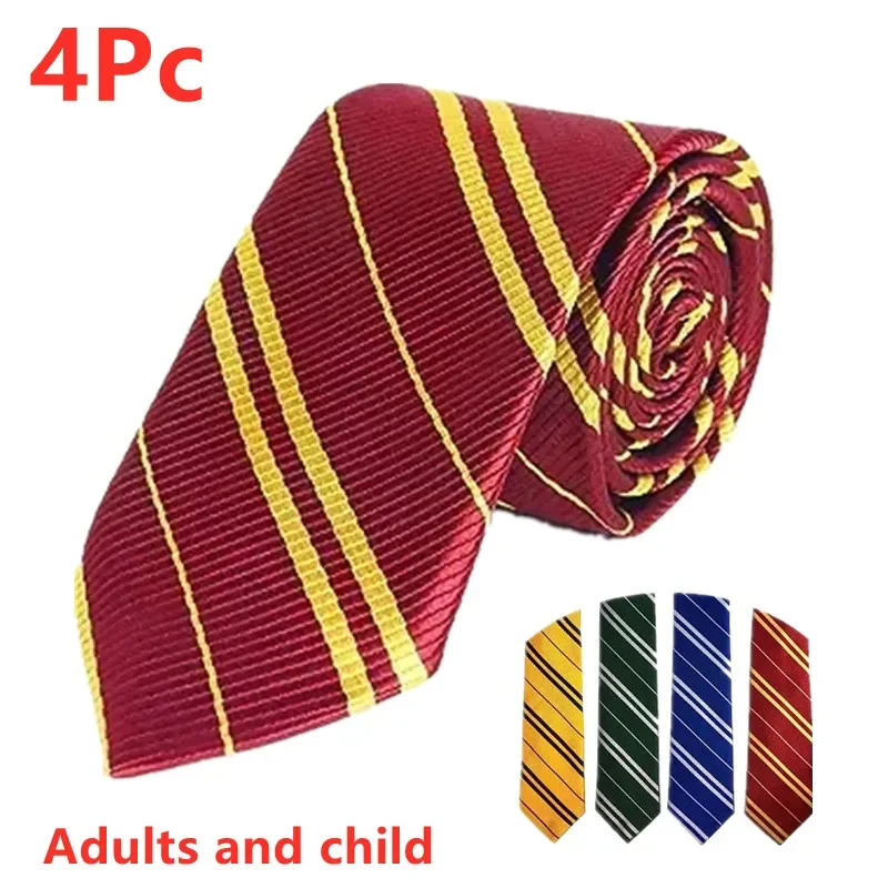 4PC Fantasy Movie Magic Academy Striped Tie Movie Character Theme Party Red Tie Halloween Role Play Dress Up Costume Props