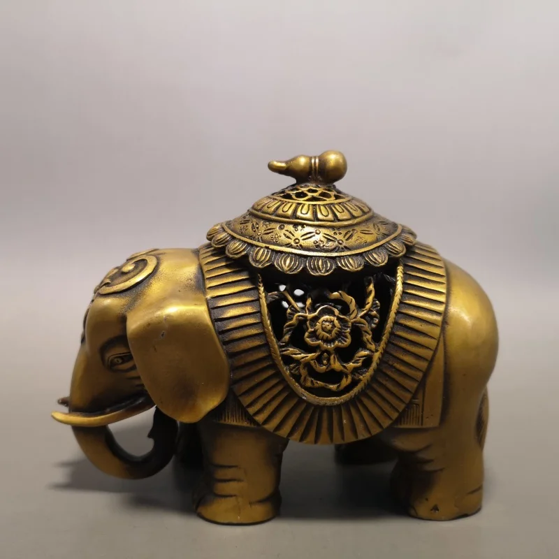 

Wholesale Antique Brass Incense Burner Elephant Cornucopia Incense Burner Decoration Elephant Back Gourd Incense Burner Home Fur