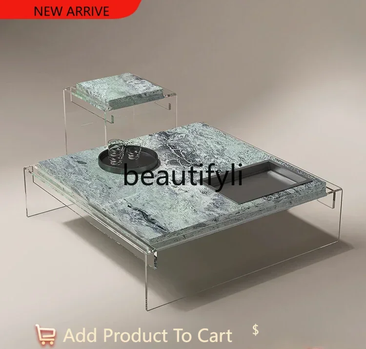 

ss CPure natural marble suspended coffee table living room simple modern high-end villa acrylic designer creative coffee table G