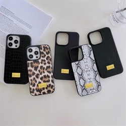 Luxury Metal letter Animal PU leather Couple Case for iPhone 16 15 14 Phone Cover 16 13 12 11 Pro MAX Hard Shockproof Back Funda