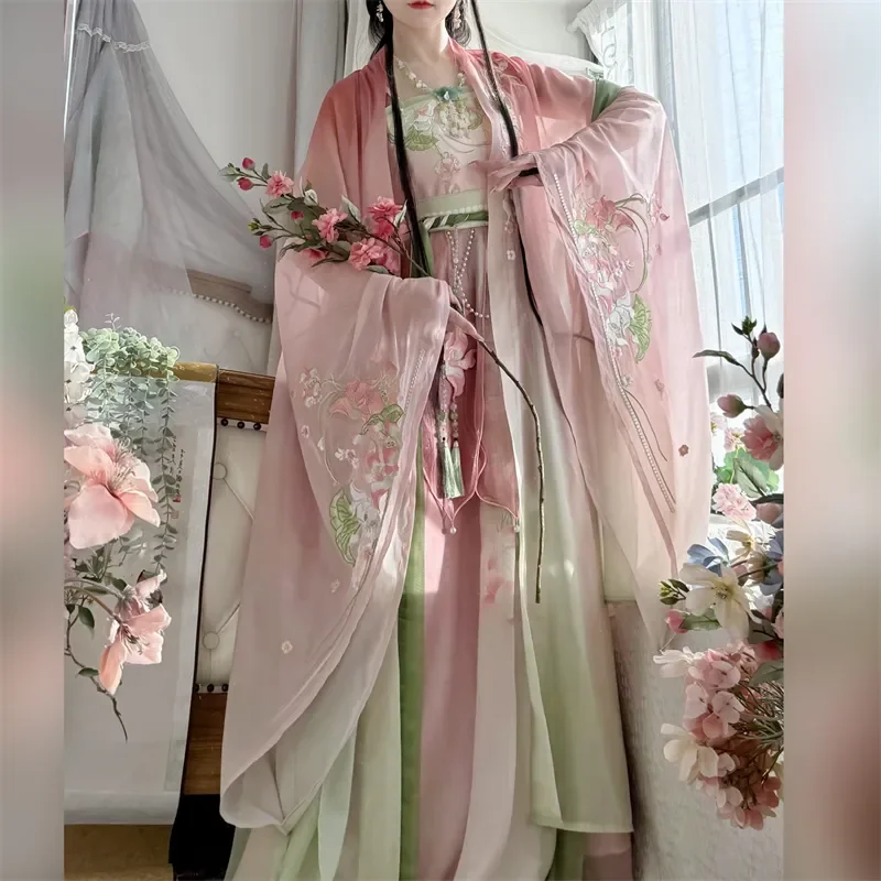 Hanfu vestido chinês feminino tradicional vintage hanfu halloween cosplay traje verão vestido de dança hanfu gradiente vermelho 3 peças conjuntos