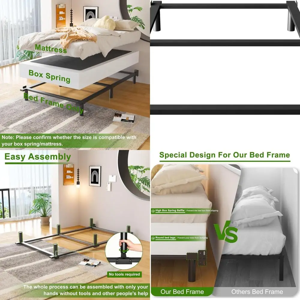 

7 Twin XL Metal Bed Frame with 6 Legs, Sturdy Platform, Easy Assembly, Black