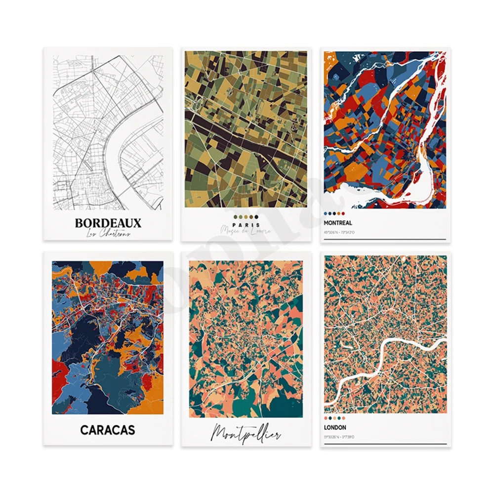 Марсель Лондон La Rochelle Montpellier Caracas Париж Бордо Гавана Толуз. Карта города Франции. Художественный постер для домашнего декора стен