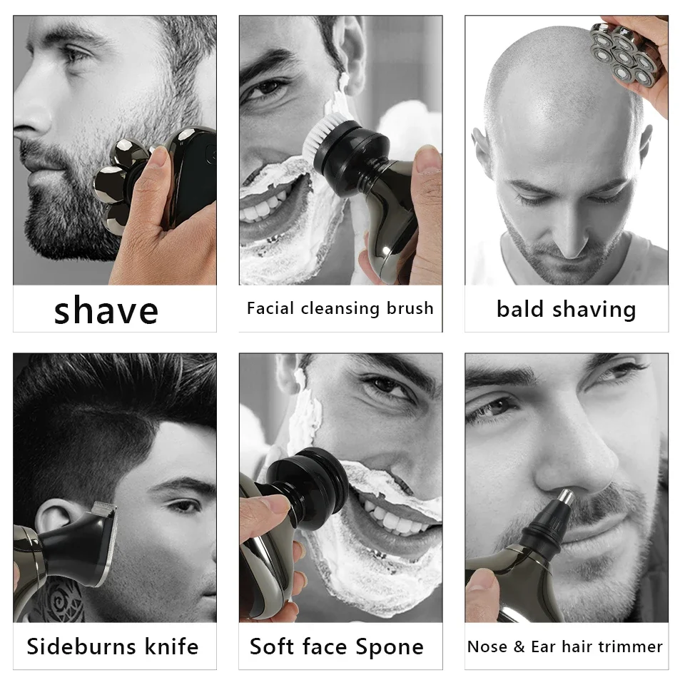 7D Electric Head Shaver for Bald Men High Quality Electric Men\'s Grooming Kit Cordless Waterproof LCD Head Shavers Rechargeable