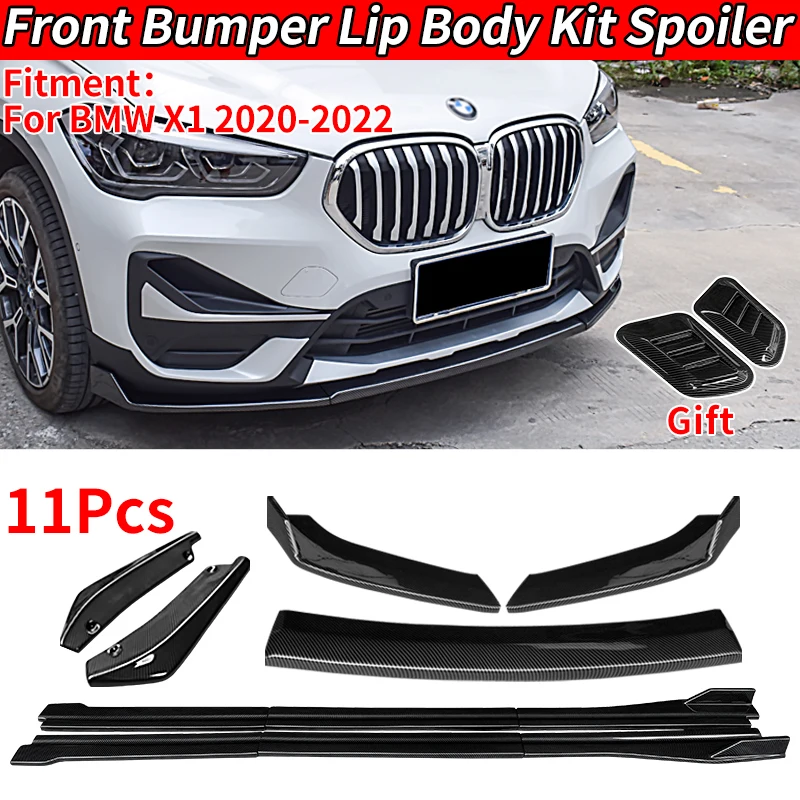 

For BMW X1 F48 2020 2021 2022 Car Body Kit Front Bumper Splitters Lip Spoiler Side Skirts Extensions Rear Wrap Angle Gloss Black