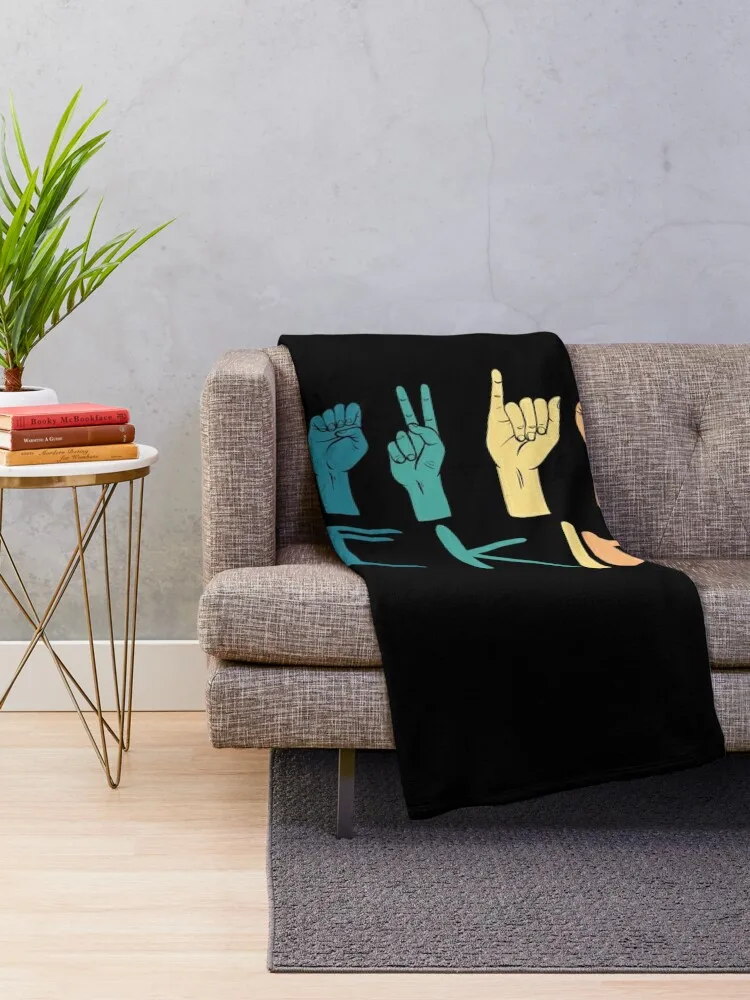 Be Kind Hand Sign Language Teachers Retro Interpreter ASL Throw Blanket Weighted Multi-Purpose christmas gifts Blankets