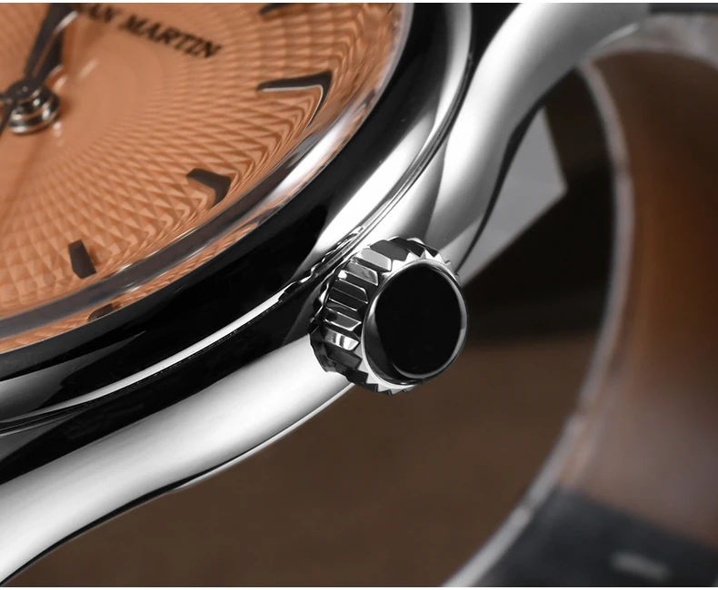 산 마틴 남자 자동 시계 37mm 럭셔리 기계식 손목 시계 사파이어 10ATM 방수 3D 질감 다이얼 ST1812