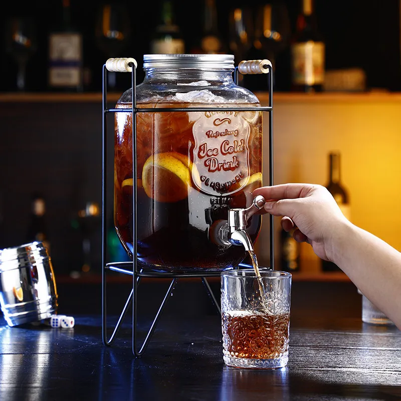 Multi-functional glass wine bottle brewing tank with Lid fruit juice beer sealed can Large Capacity Beverage Dispenser for Party