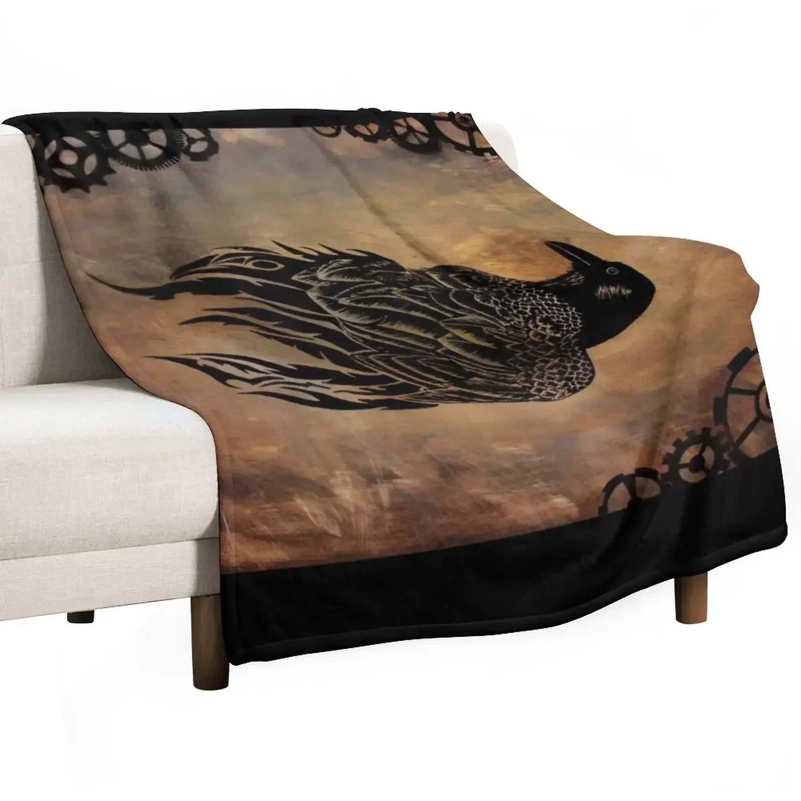 Clockwork Raven Throw Blanket Quilt Bed Fashionable Blankets