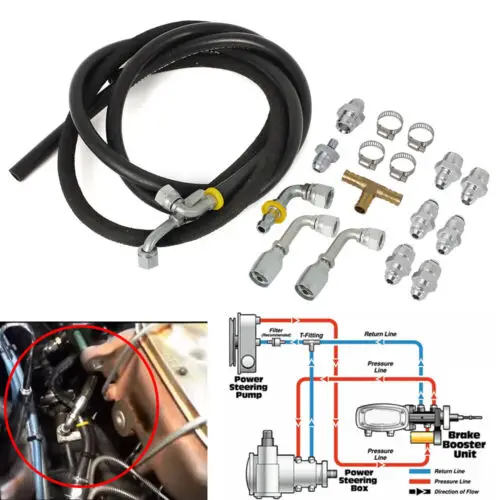 For just about any car truck Universal For Hydroboost Power Brake Booster Steering Hose Hookup Fittings Kit