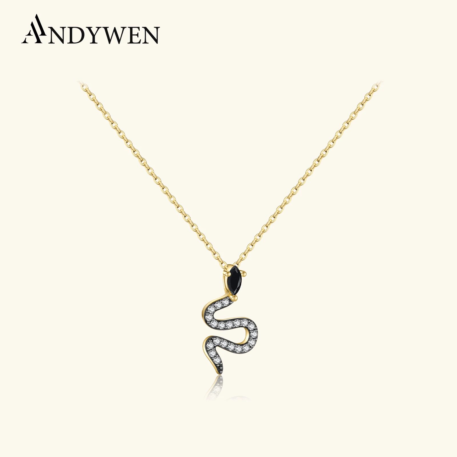 ANDYWEN 925 Sterling Silver Split Plating Snake Black Zircon Charm Chain Necklace Women Luxury Jewelry 2026 Trendy Fine Gift