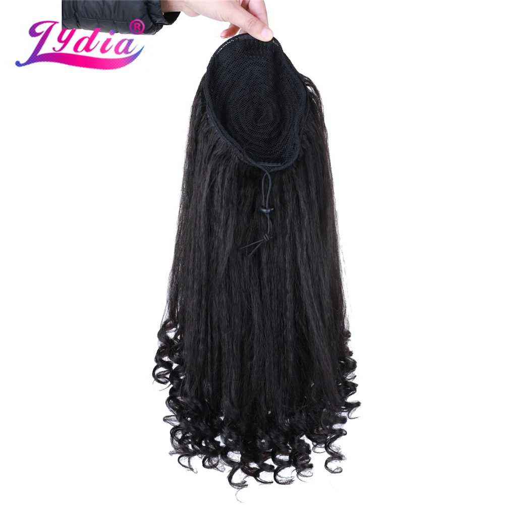 Lydia Tail Dancing Lose lockige synthetische 20" verworrene gerade Haarteile zwei Kunststoffkämme Kordelzug Pferdeschwanz Haarverlängerung schwarz – Detail 9