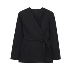 Tailored Coat With Sashes Solid Office Lady Blazers Female Women's Autumn Coat Elegant And Pretty Women's Coats