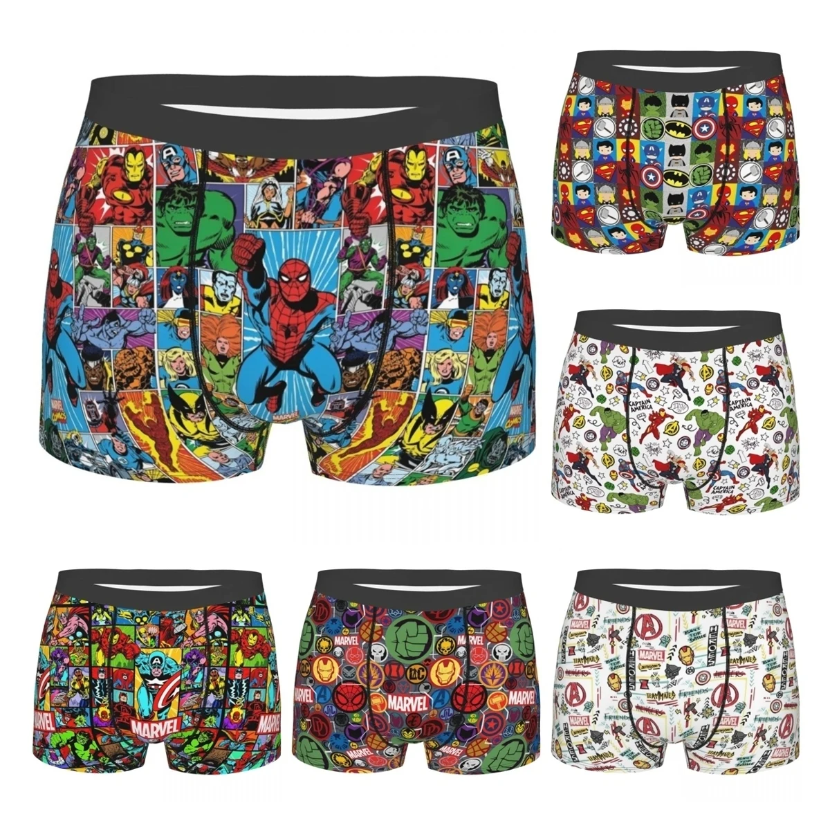 Men The Avengers Superhero Underwear Cartoon Spider-Man Iron Man Sexy Boxer Briefs Shorts Panties Homme Soft Underpants S-XXL