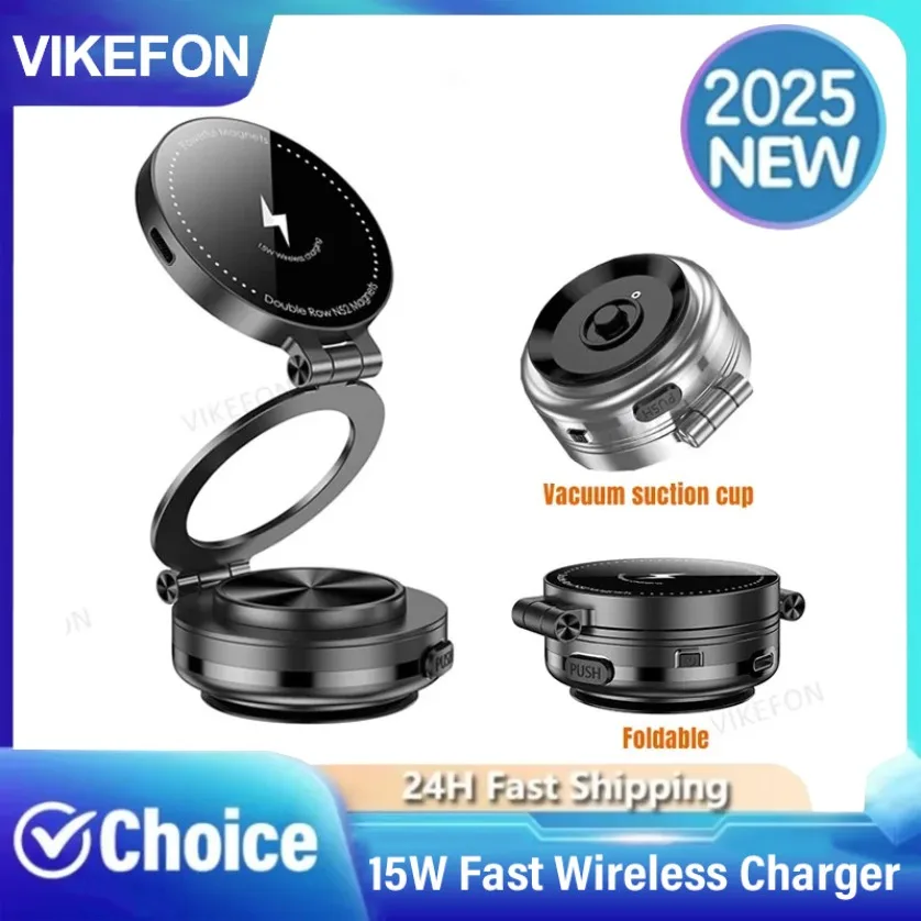 

15W Wireless Charger Magnetic Phone Holder Vacuum Adsorption Bracket 360 Degree Rotating Desktop Windshield Sucker GPS Stand