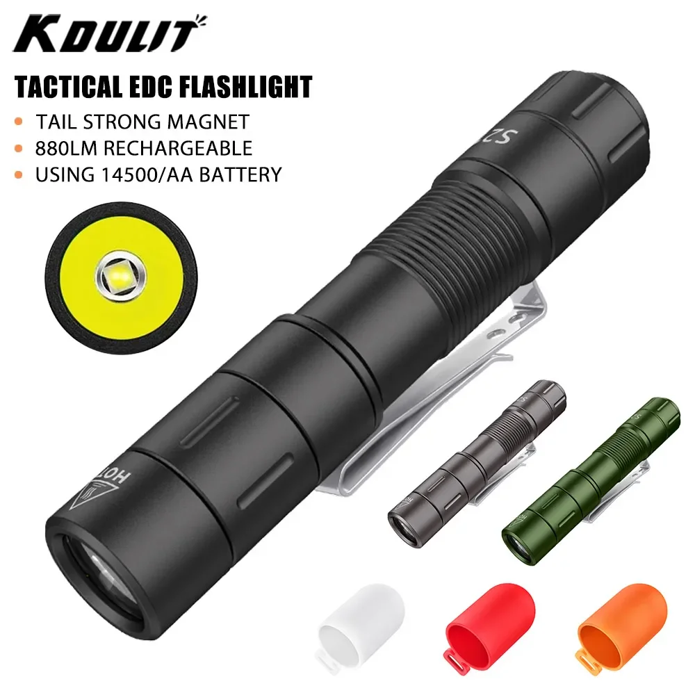 KDULIT S21 Traveler Tactical Flashlight type-c Rechargeable Torch with Pen Clip Pocket Torch Outdoor Emergency Camping Lantern