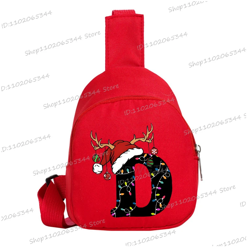 Bolso de pecho con letras de A-Z de Navidad a la moda, bolso de mensajero de ocio al aire libre con estampado de dibujos animados de Feliz Navidad para niños y niñas