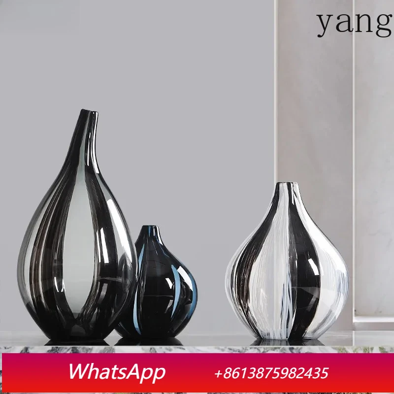 

Black and white striped glass vase transparent flower pot desk decoration room aesthetic decoration