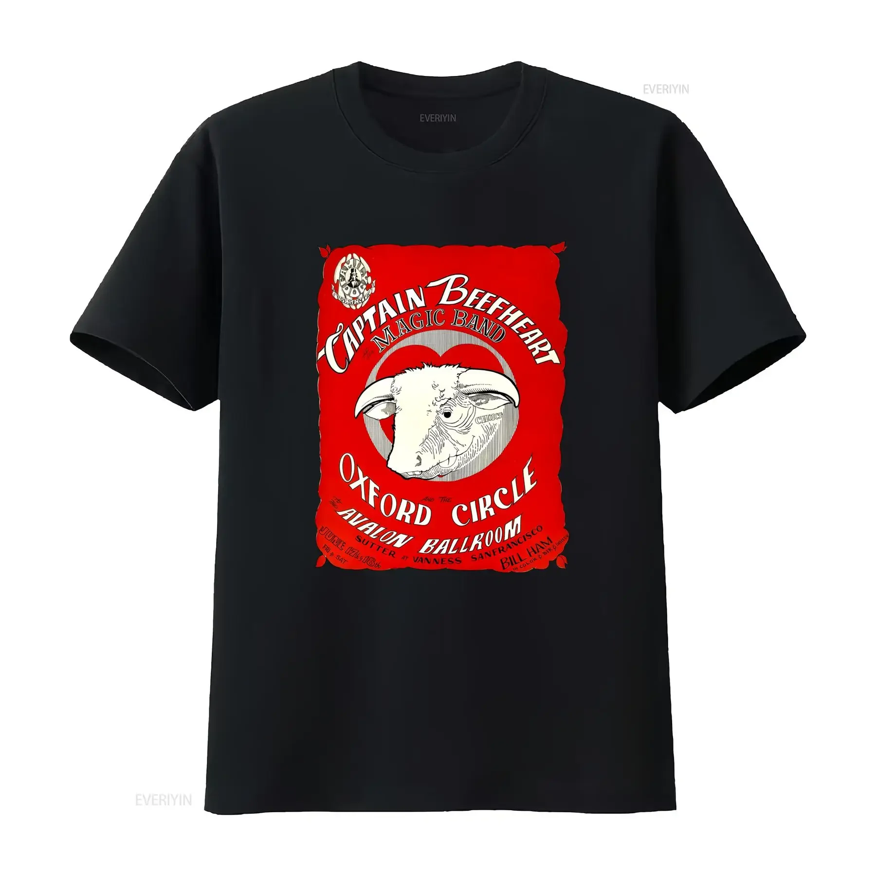 Vintage Retro Captain Beefheart Magic Band Concert Poster Cow Print Casual T Shirt vintage Washed Soft fashion Versatile