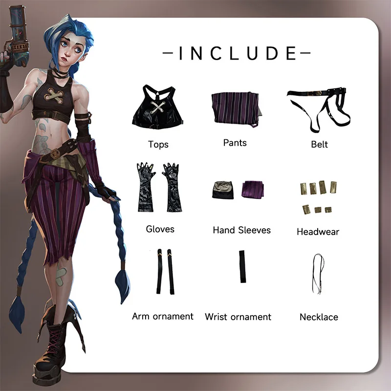 LOL Jinx Cosplay Costume Anime LOL Arcane Jinx Cosplay Outfit Uniform Halloween Suit Halloween Costume Jinx Wigs Chanel