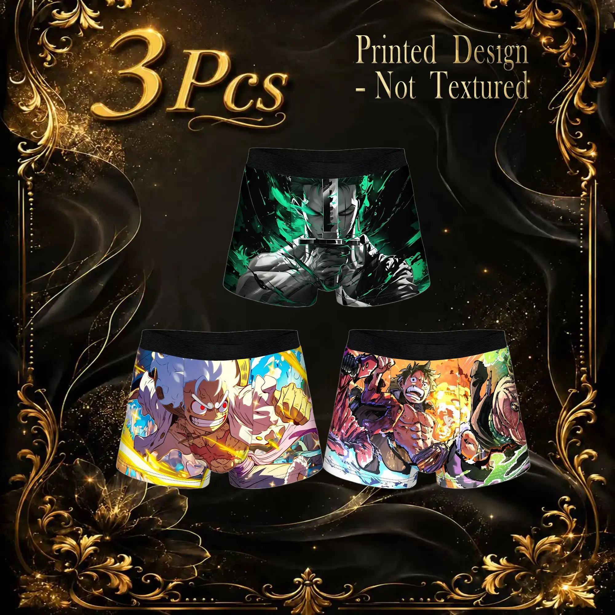 3Pcs Anime One piece Theme boxers  Underpants Breathbale Panties Men's Underwear Print Shorts Boxer Briefs