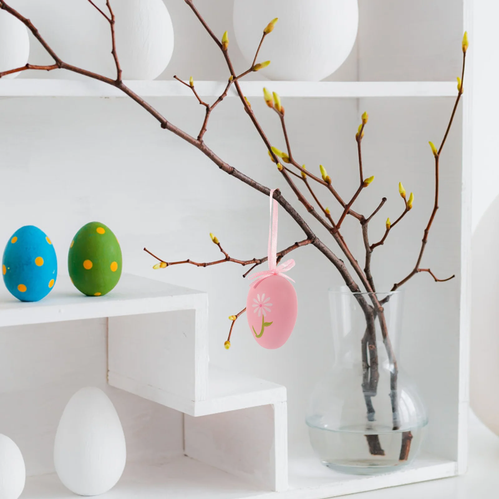 

12Pcs Easter Egg Hanging Ornaments Colorful Decorative Pendants for Easter Tree Decoration Adorable Hanging Egg Decor